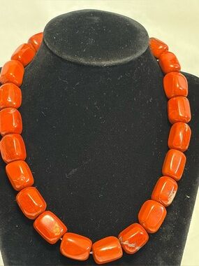 VTG Red Jasper Crystal Stone Beads .925 Sterling Silver Clasp Necklace